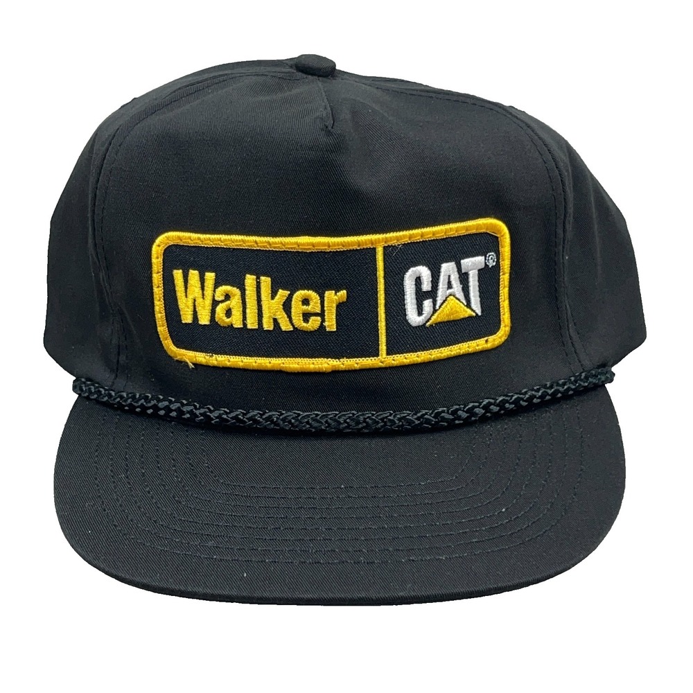Vintage Caterpillar Trucker Hat Cap SnapBack Walker CAT Patch Rope Black Yellow